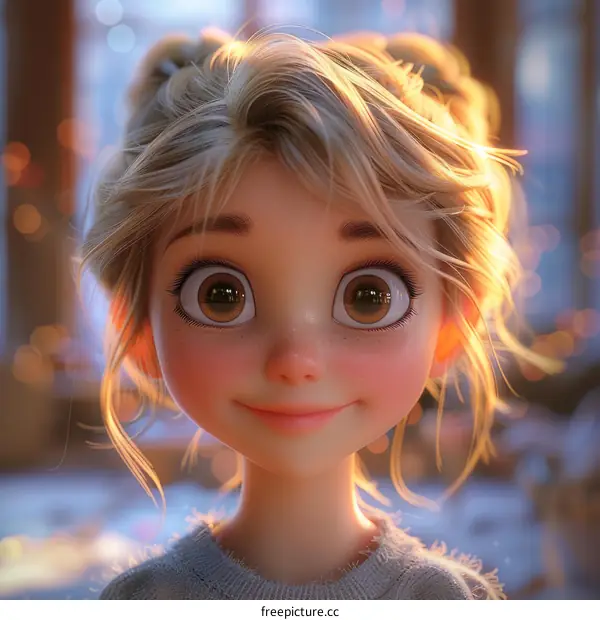 3D illustration of a beautiful blonde girl with brown eyes