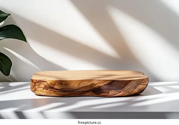 Wooden Display Stand with Natural Light and Shadows