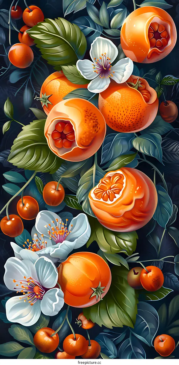Oranges, Cherries and Flowers Illustration
