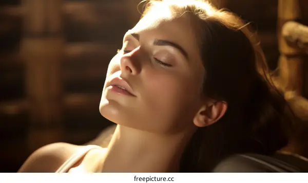 Young woman with closed eyes and sunlit face