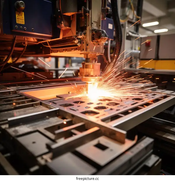 Industrial laser cutting machine in operation