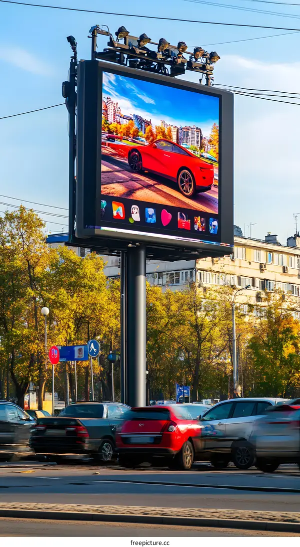 Red Car On A Billboard In A City