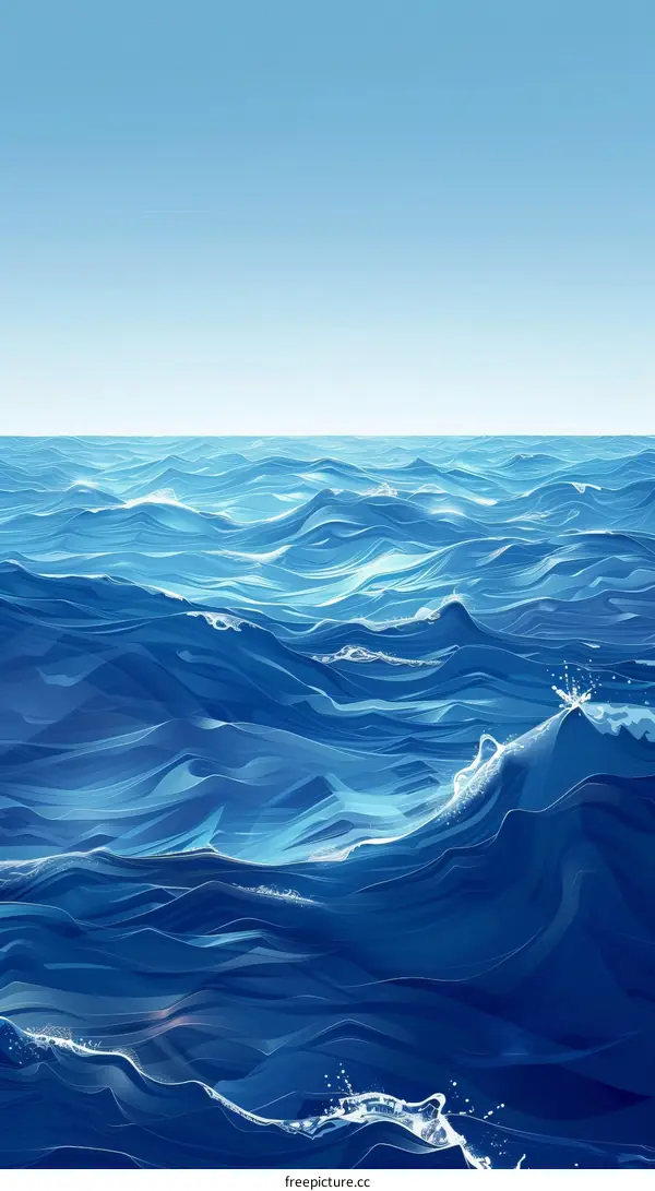 Deep Blue Ocean with White Foam Splashes