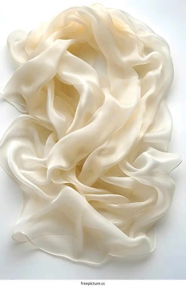 Close-up of a crumpled beige silk scarf