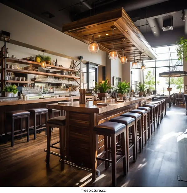 Modern Bar Interior with Communal Dining Table