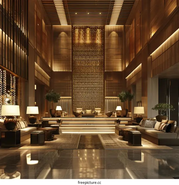 Luxurious Hotel Lobby with Asian Design