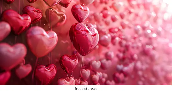 Red and pink heart-shaped balloons for Valentines Day