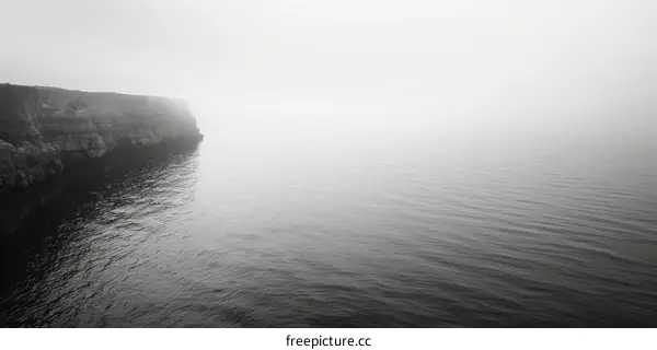 Eerie Foggy Black and White Seascape Coastline England