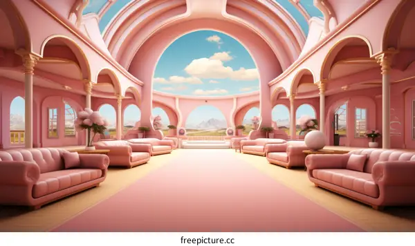 Pink surreal retro futuristic interior design
