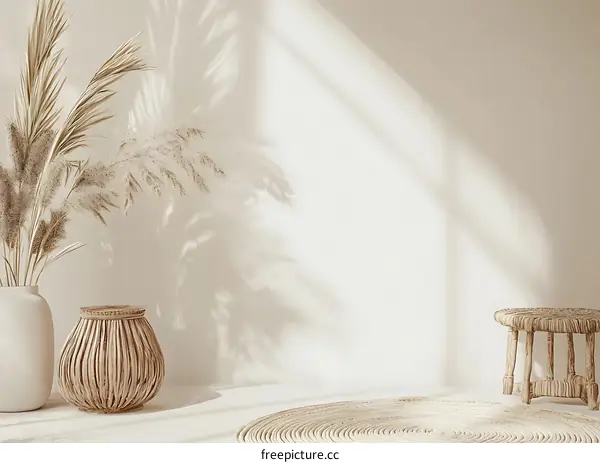 Minimalist Boho Interior Design with Dried Palm Leaves and Natural Elements
