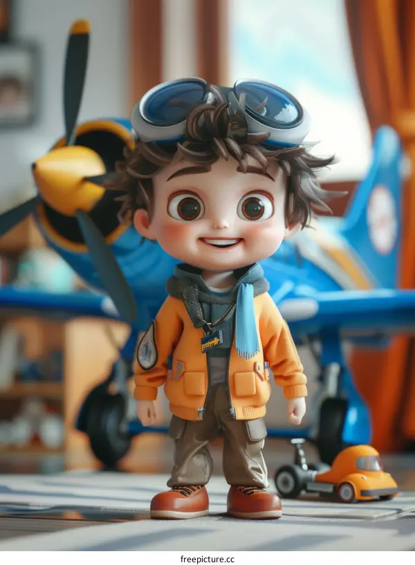 Young Boy with Airplane Imagines Soaring to New Heights