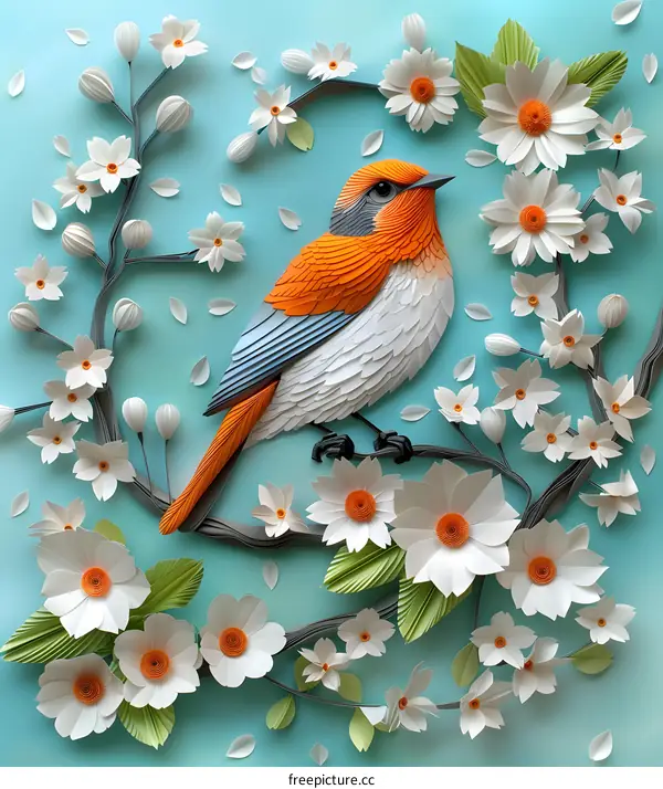 Colorful Bird Among Paper Flowers