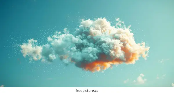 Fluffy white and orange cloud floating in a blue sky