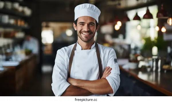 Portrait of a happy chef in a restaurant kitchen