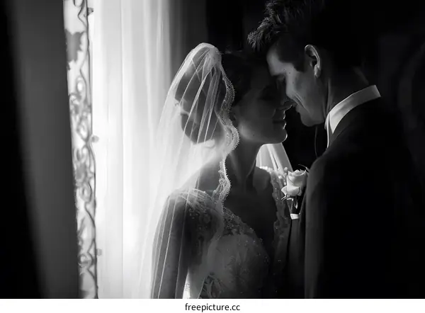 Black and white photo of a wedding