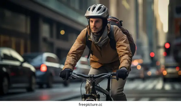 Cyclist riding a bicycle in the city