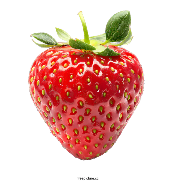 [Transparent Background PNG]Single Red Strawberry Isolated on White Background
