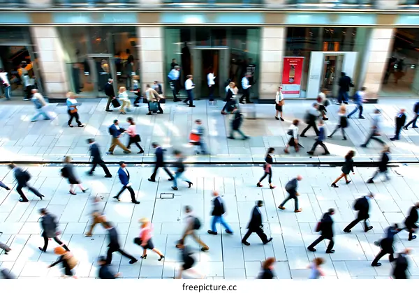 Blurry Image of People Walking on a City Street