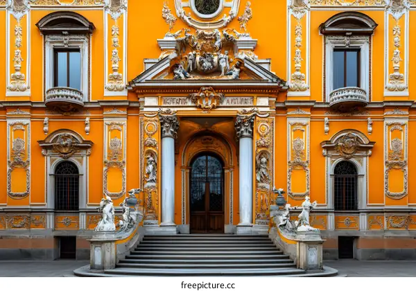 Ornate Facade of an Italian Palace with a Grand Entrance