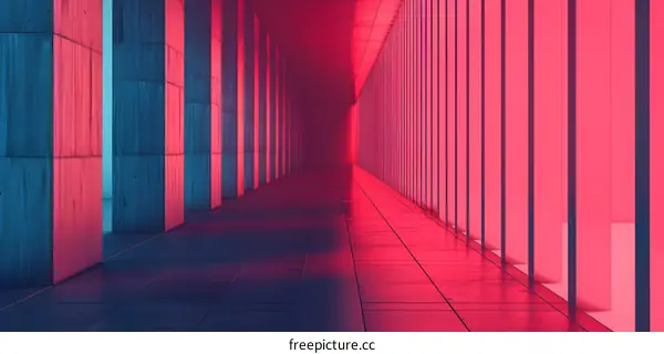 Abstract Neon Corridor with Red and Blue Lights