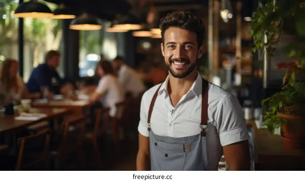 Portrait of a smiling waiter in a restaurant