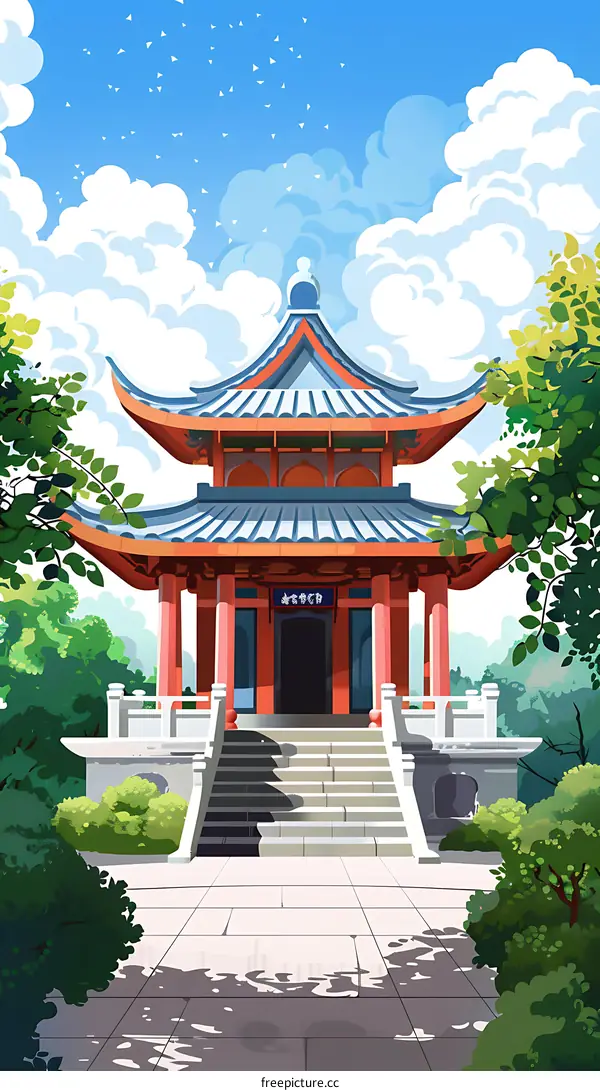 Traditional Chinese Pagoda Illustration