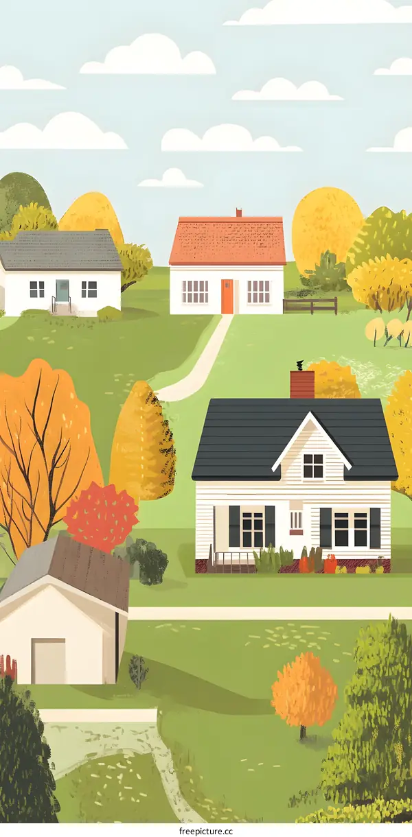 Autumn Landscape with Suburban Homes