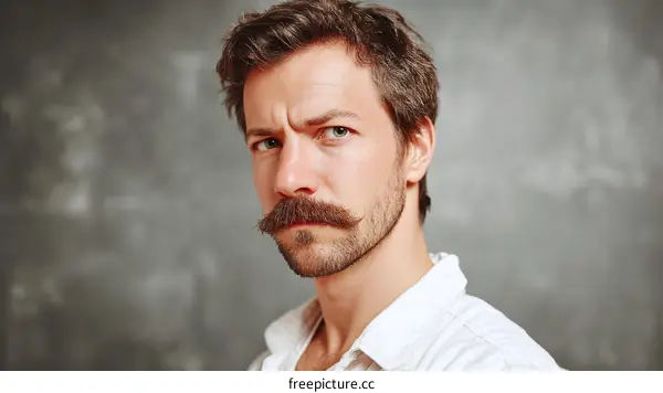 Close-up Portrait of a Caucasian Man with a Mustache