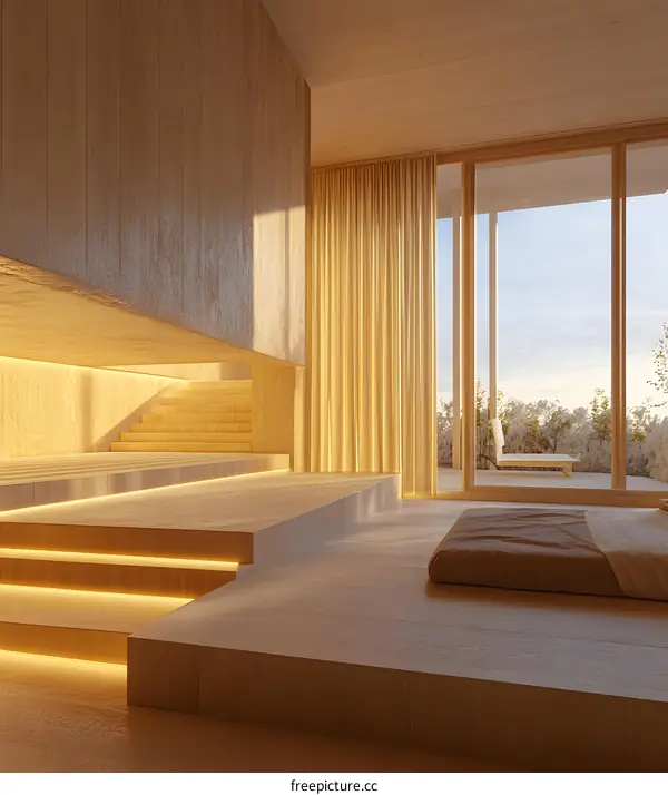 Minimalist Wooden Bedroom Interior Design with Sunlight