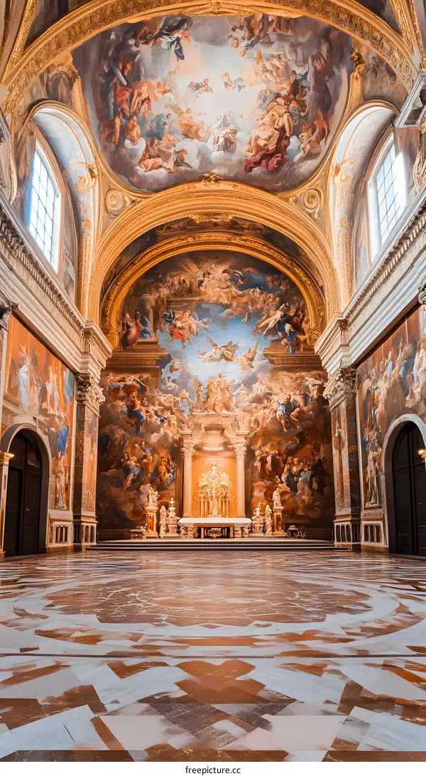 Ceiling Fresco Inside of a Church in France