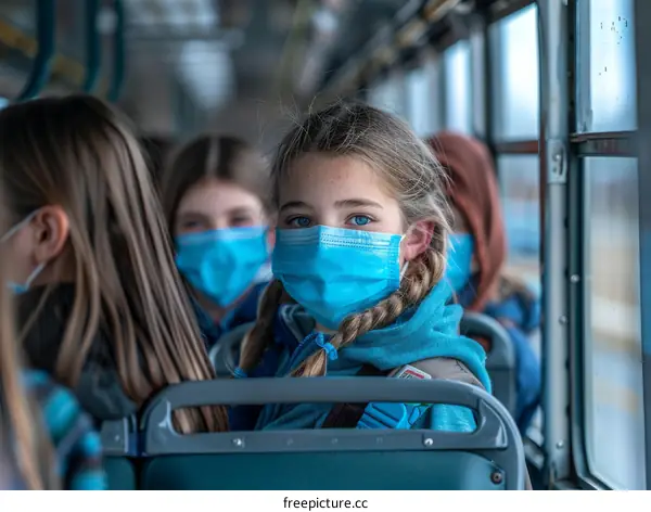 Girl wearing a mask on a bus
