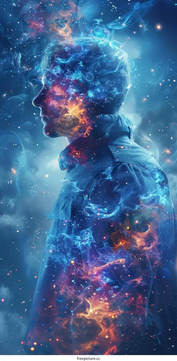 An illustration of a person with a starry night sky inside their head