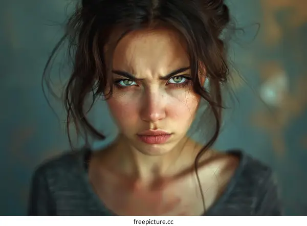 Close Up Portrait of a Woman with Intense Expression