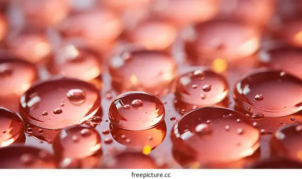 Close-up Pink Water Droplets on Reflective Surface