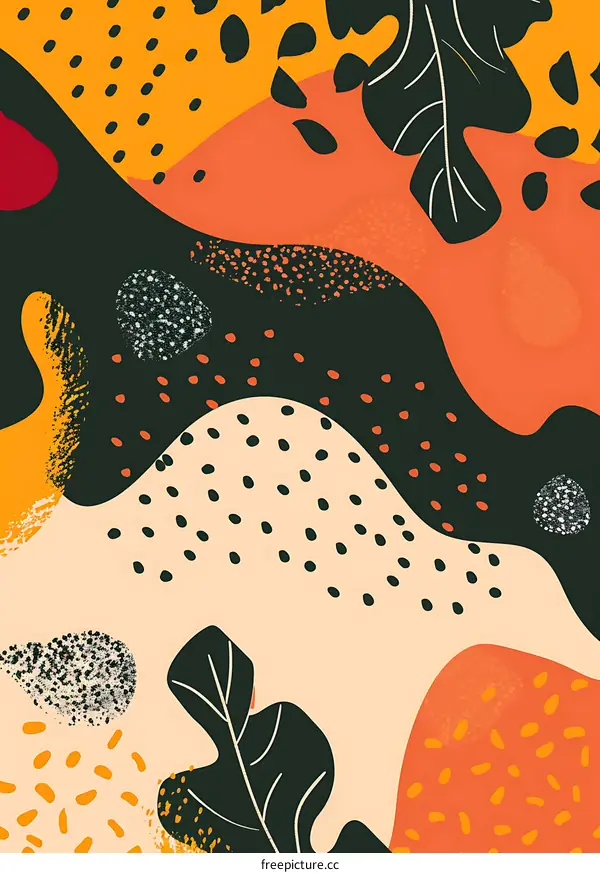 Abstract Art Background with Leaves and Geometric Shapes