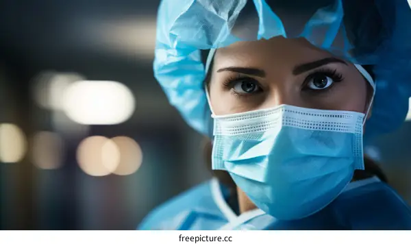 Portrait of a Female Surgeon with Confidence in Mask and Cap