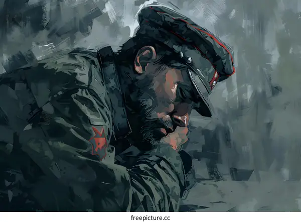 A soldier wearing a green military cap