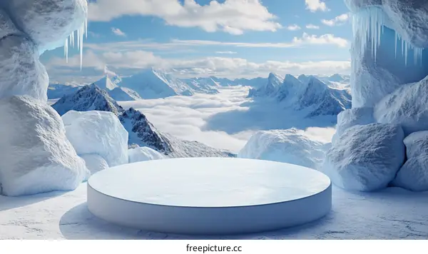 Winter Mountain Ice Cave Platform Scene