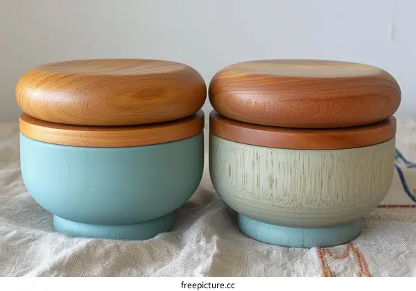 Two wooden bowls with lids