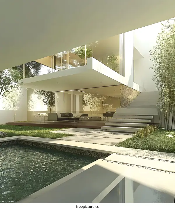 Modern Minimalist Architecture House with Pool and Garden Design