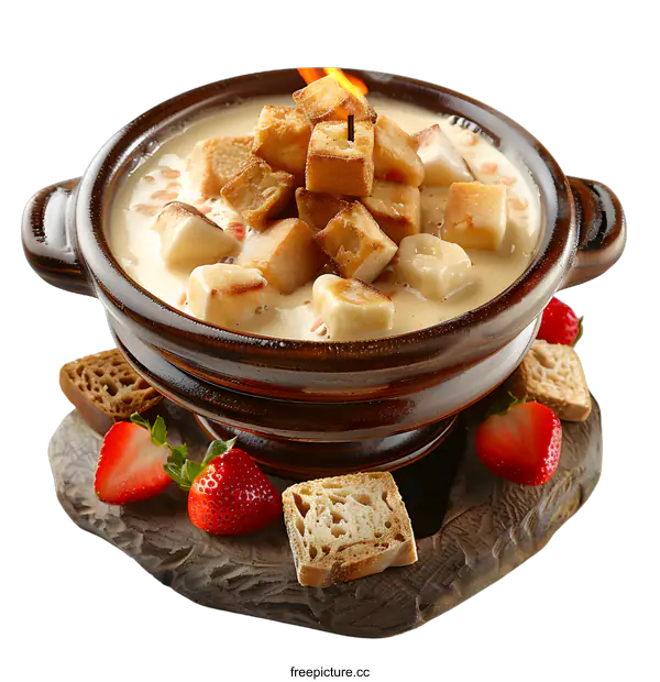 [Transparent Background PNG]Cheese Fondue and Toasted Bread Cubes