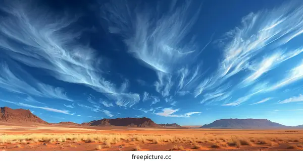 Arid Desert Landscape with Blue Sky and Cirrus Clouds