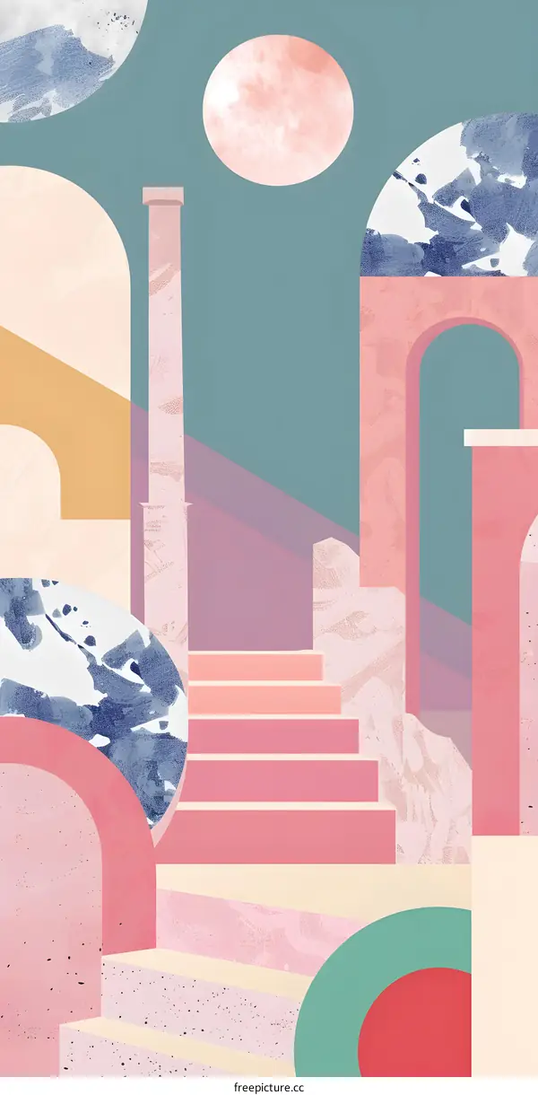 Abstract Geometric Shapes with Pink and Blue Hues