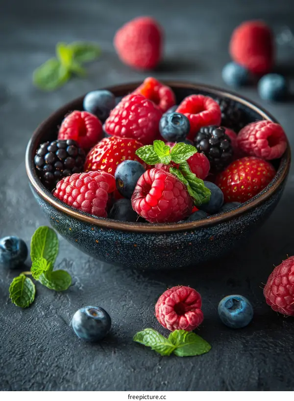Fresh Berries Bowl: Strawberries, Blueberries, Raspberries, Blackberries