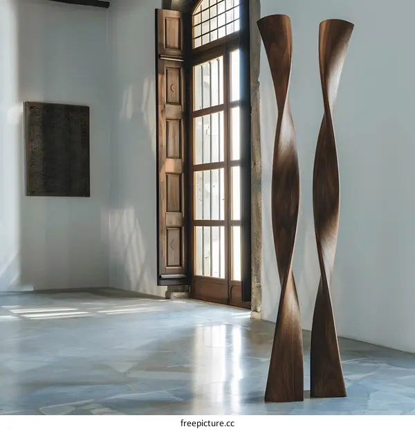 Wooden Sculpture In A Modern Gallery
