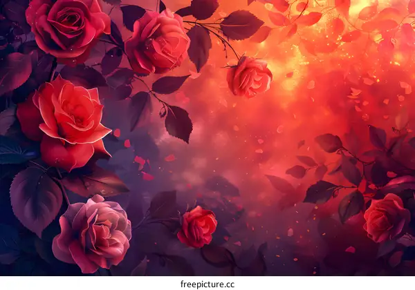Red rose flowers blooming background image