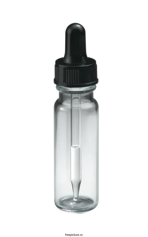 [Transparent Background PNG]Clear Glass Dropper Bottle with Black Cap