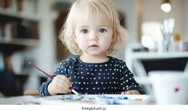 Adorable Toddler Painting with Focus