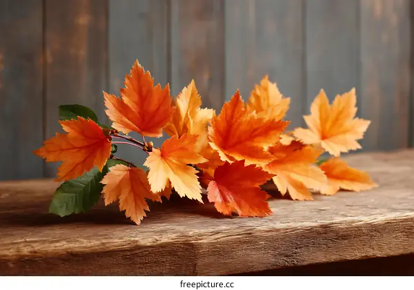 Autumn Leaves on Rustic Wooden Surface