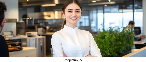 Smiling Businesswoman In Modern Office Space